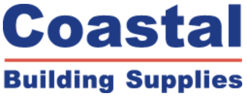 Coastal Building Supplies logo featuring bold blue 'Coastal' text above 'Building Supplies' with a red underline.